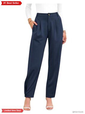 Tapered Trousers Women High Rise Pleated Front Stretch Casual Work Pants